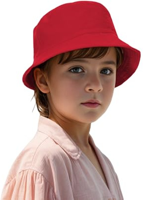 TopTie Sombrero de Sol Infantil Niños y Niñas 3-8 Años Gorro Pescador de Algodón Protección Solar UV Ligero para Playa Piscina y Exterior, Rojo