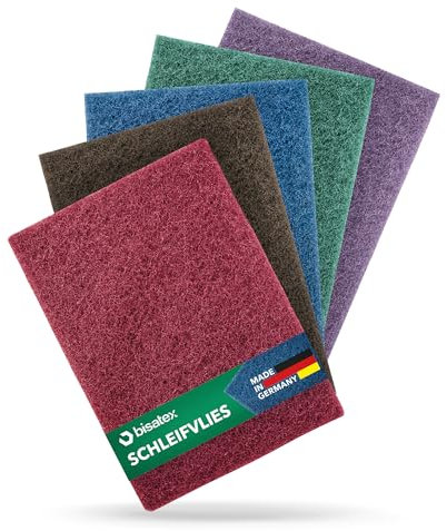 BISATEX® Schleifvlies 5er Set verschiedene Körnungen P100-800 - Langlebige & zuschneidabre Schleifpads in 155 x 210 mm - Vlies zum Abschleifen von Holz, Metall & Kunststoff - 100% Made in Germany