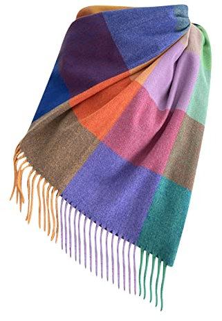 Damen Schal Winter Kariert Groß Frauen Herbst Winter Schlupfschal Warm Karo Deckenschal Kuschelig Plaid Weich Elegant Lang Kariert Fransen Tartan Schal Halstuch Cape Scarf