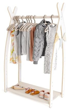 MAMOI® Klädställ för barn 95 x 106 x 32 cm/53 x 95 x 32 cm | Barngarderob | Klädhängare för barn | Träskena | Garderob trä barnrum | 100% ECO | Tillverkad i EU