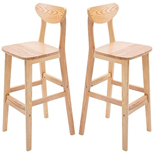 FanXus Massivholzstuhl, 2er-Set, hohe Barhocker, Wohnmöbel, Küche, Restaurant, Hocker mit Rückenlehne und Holzkissen, Holzfarbe (Größe: 63 cm) (transparent 63 cm) Made in China