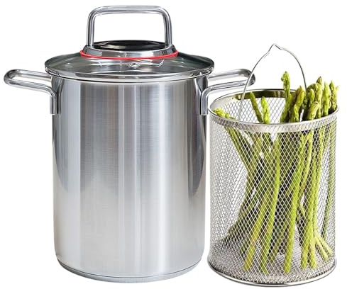 Asparagus Pot 3.5L/5.5L Stainless Steel Frying Pot with Strainer Basket and Transparent Lid - Fish Frying Pot Chicken Fryer Vegetable Steamer Cooker for Pasta, Spaghetti, Eggs, Shrimp (3.5L)
