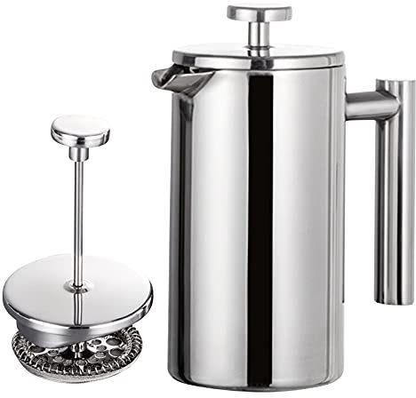 ZPZGOG Cafetière 350ml, 1-3 Cup Stainless Steel French Press Coffee Maker, 3 Level Filter Double Walled Insulated French Press Caffettiere for Home and Office Coffee Pot