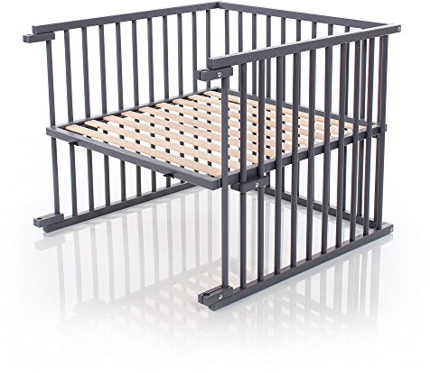 babybay Kinderbett Umbausatz für Beistellbetten stufenlos verstellbar passend für Modell Boxspring Comfort Plus/Babybett Größe: 140 cm x 89 cm aus massivem Buchenholz, schiefergrau lackiert