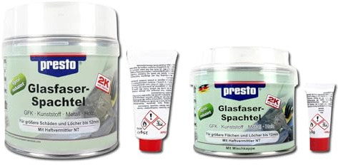 2K Glasfaserspachtel, Polyesterspachtel, 2 Komponenten Spachtel, Ausbessern größerer Schadensstellen Unebenheiten Löcher Reparatur Lochfraß, grau-grün, Menge/Gewicht:250g