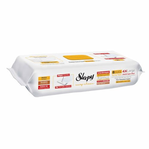 Sleepy Bodenreinigungstücher Extra Glanz 50 Blatt Für alle Oberflächen geeignet Holz Keramik Glas Marmor Schmierseifenzusatz Weißer Essig Eukalyptus Duft Gelb