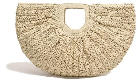 CXINLky Sommer Strand Tasche Damen Stroh Handtasche, Großes Stroh Clutch Geflochten Korbtasche Basttasche Strand Schultertasche Stroh Shopper für Strand Reise Einkauf -Beige