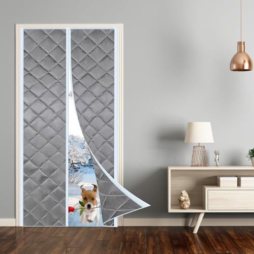 Rideau de Porte à Isolation Thermique, 125x215cm magnétique Isolation en Molleton de Vent de tempête Perte d'énergie Thermique résistant aux intempéries Rédu(Gris)