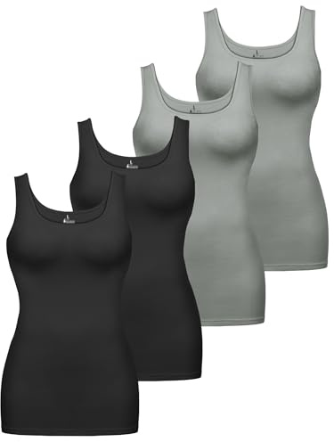 ALPIDEX Canotta Donna Set da 4 Top Basic Unito Cotone Stretch Canotta Intima Senza Maniche, Taglia:L, Colore:Storm