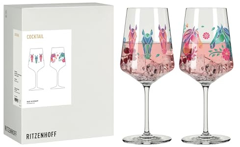 RITZENHOFF 8084005 Cocktail-Glas 2er Set 500 ml, Serie Reitgold - 2 Stück, Motiv Pferdekopf, bunt - Made in Germany