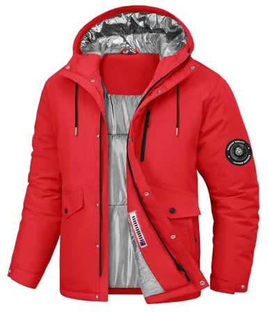 Voqeen Uomo Giacca Sci Invernale Impermeabile Giacche con Cappuccio Staccabile Termica Antivento Cappotto Sportiva Calda con Multi-Tasche
