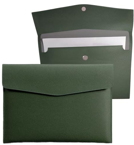 YSDINK PU Leather A4 Document File Folder, Portable and Waterproof File Organizer with Magnetic Snap Closure, Envelope Storage Bag for Office, Home, School, Travel and Business Use (Dark Green)
