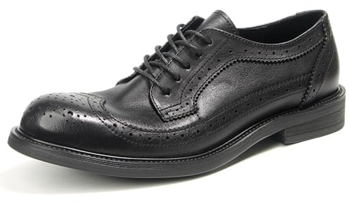 WinDhana Men's Dress Shoes Genuine Leather Derby Luxury Formal Business Suit Shoes for Men Cap-Toe Longwing Brogues 55-1 Black 9