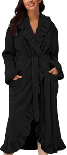 Générique Peignoirs Femme Polaire Long Épais Grande Taille Peignoir de Bain Avec Capuche Personnalisé Chic Robe Chaud Automne Hiver Loisirs Robe de Nuit Maison Bathrobe pyjama chaud et doux