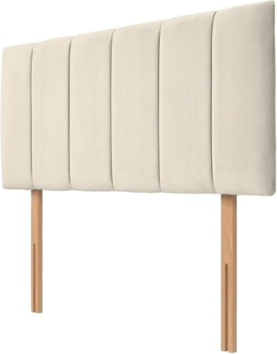 hm bedding Velvet Upholstered Headboard for Divan Beds – 20-Inch Lined Extra Padded Plush Headboard with Wooden Struts – Luxury Bedroom Furniture (Cream, Single)