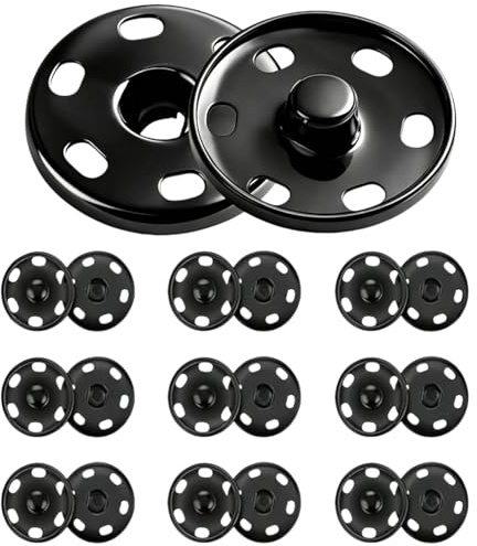 10 Sets 25mm Large Sew On Poppers, Heavy Duty Press Studs and Snap Fasteners for Coats Jackets Bags, Rust Proof Brass Black Sewing Buttons for DIY Clothes Repair Craft, No Tools Needed