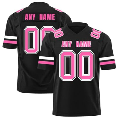 Custom t Shirt American Football Jersey Personalised Rugby Shirts with Names and Numbers – Customised Sportswear for Teams, Events and Fans – Quick-Drying Black