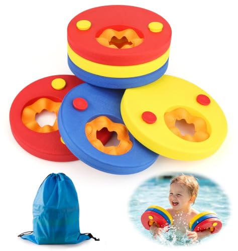 6 Stück Schwimmscheiben Kinder 2-6 Jahre – Eva Schwimmhilfe ohne Aufblasen, abnehmbare Schwimmflügel zum Schwimmen Lernen, Bunte Schwimmarmbänder für Jungen & Mädchen, ideal für Hallenbad & Freibad