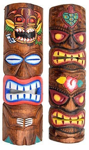 Interlifestyle 2 Tiki Masques 50cm Dans Hawaii Style 2er Set Masque en Bois Masque Mural Île de Pâques