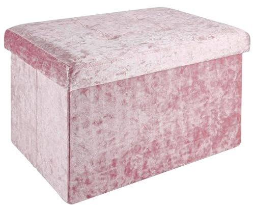 INTIRILIFE Faltbare Sitzbank 49x30x30cm in Samt Rosé - Sitzwürfel mit Stauraum und Deckel mit Samtbezug - Sitzcube Fußablage klappbare Aufbewahrungsbox Truhe Hocker