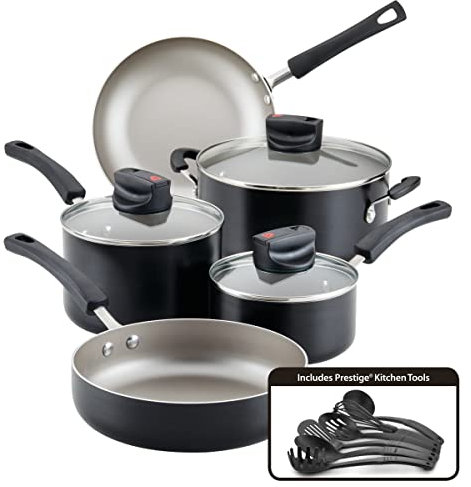 Farberware Smart Control Nonstick Cookware Pots and Pans Set, 14 Piece, Black