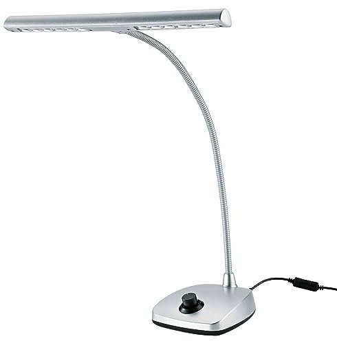 K&M 12298 LED-Pianoleuchte Silber - 30 cm Lampenschirm - 12 dimmbare LEDs - mit Schwanenhals, 2500 Lux Helligkeit