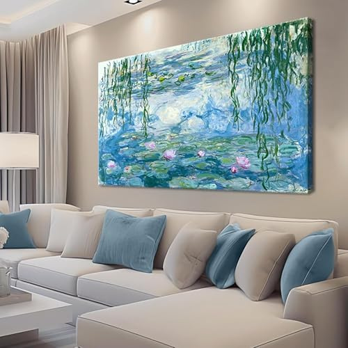 Large Water Lilies by Claude Monet Canvas Wall Art Famous Painting - Classic Canvas Art Wall Decor Picture Print with Framed for Home Office Wall Decor-24 x36