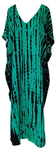 Robe de Plage Caftan Femme Bohème Grande Taille Cache-Maillot Vert Noir