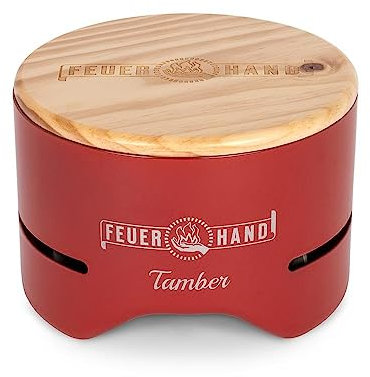 Petromax Tamber Barbecue de table rouge | Grille de cuisson en émail | Anti-adhésive | Combustion sans fumée | Rainures d'écoulement pour graisse et liquides alimentaires | Avec charbon de table