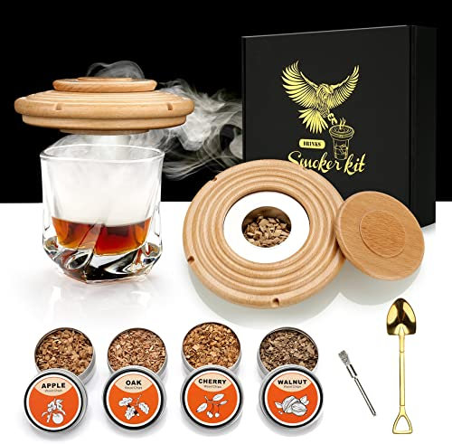 Kit de Fumoir Cocktail, Ensemble Fumeur Cocktail avec 4 copeaux Bois, kit de Boissons pour Fumeur de Whisky à l'ancienne, Cocktails Accessoires pour Boissons, Bourbon, café, Fromage-Beech