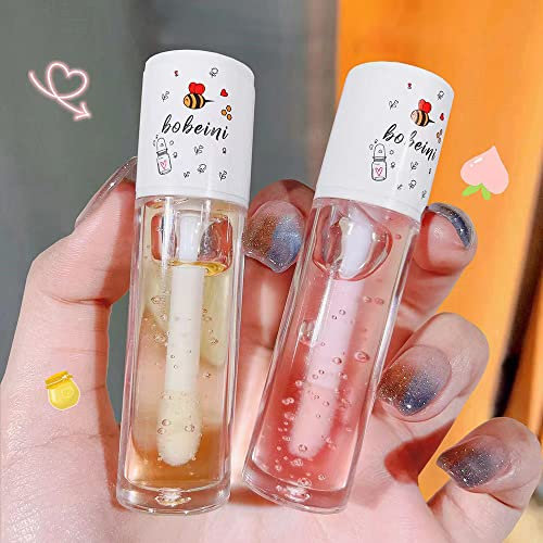 Pakivs 3Pcs Aufpolsterndes Lippenöl-Set,Feuchtigkeitsspendender Klarer Lipgloss Natürlicher Lippenfüller und Lippenpflegeserum Honig Lippenpflegeöl Lippenmaske für Frauen