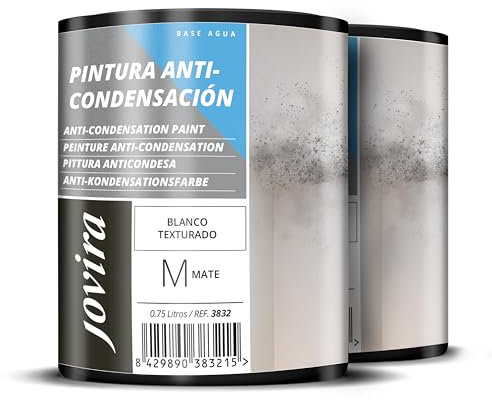 JOVIRA PINTURAS Pintura Anticondensación, Antihumedad exterior-interior. Eficaz para paredes de yeso, hormigón, cemento. (2x750 Mililitros)