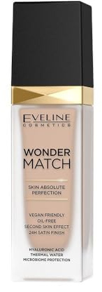 Eveline Cosmetics Wonder Match Vegan Öl-freie Foundation mit Hyaluronsäure - 24H Makellose Abdeckung