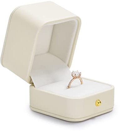 Oirlv Elegant Beige Ring Storage Box with Velvet Interior Elegant Wedding Ring Case for Daily Use Special Occasions Valentine's Proposals