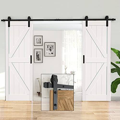 Double Barn Door Sliding Kit - 7.5FT/230cm Indoor/Outdoor Use Heavy-Duty Sliding Door Hardware Kit