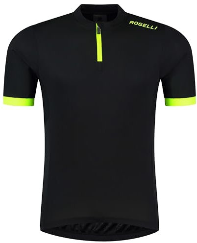 Rogelli Radtrikot Herren - Kurzes Fahrradtrikot mit Reißverschluss - Atmungsaktiv & Schnell Trocknend - Schwarz/Fluogelb - Core