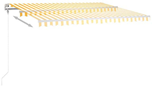 Homgoday Tenda da Sole Retrattile Manuale Tende da Sole per Esterno Tende da Sole per Balconi Tenda da Sole per Esterno Tenda da Sole a Bracci Estensibili e LED 400x300cm Gialla Bianca