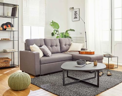 BestMobilier - Canapé d'angle Convertible avec Coffre Réversible Tulipe en Tissu - Canapé Lit - Sofa Gris 4 Places - Angle Droit - ou Gauche - Salon
