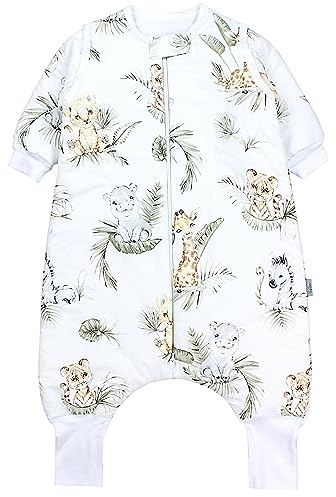 TupTam Bebé Saco de Dormir con Piernas y Pies de Invierno para Niñas y Niños, Safari/León/Marrón/Hojas/Verde, 92-98