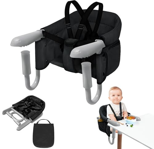 ACXIN Tischsitz Babysitz, Hochstuhl inkl. Transporttasche, Hochwertiger Kinderhochstuhl, Mobiler Hochstuhl für Restaurants, Reise & Co, Belastbar bis 15 kg (Schwarz)