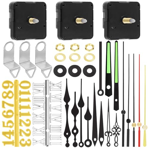 Swpeet 3 Sizes 16mm/20mm/24mm Clock Movement Kit, 6 Movements with 6 Hooks, 6 Pairs of Hands, 6 Sets Mounting Hardware, 2 Sets Clock Numerals