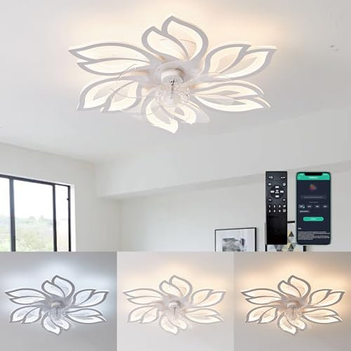 WDENI Ventilateur De Plafond Avec Lampe, Ventilateur De Plafond Led Flower Shape Bedroom Plafonnier Télécommande Dimming Timing 6 Wind Speed Salon Ventilateur Plafonnier ventilateur plafond