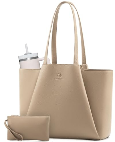 LOVEVOOK Bolso de Mano para Mujer para Portátil de 15,6 Pulgadas, Bolso Tote de Cuero Sintético, Bolsa de Trabajo para Profesoras con Compartimento para Laptop Impermeable, Bolso de Hombro