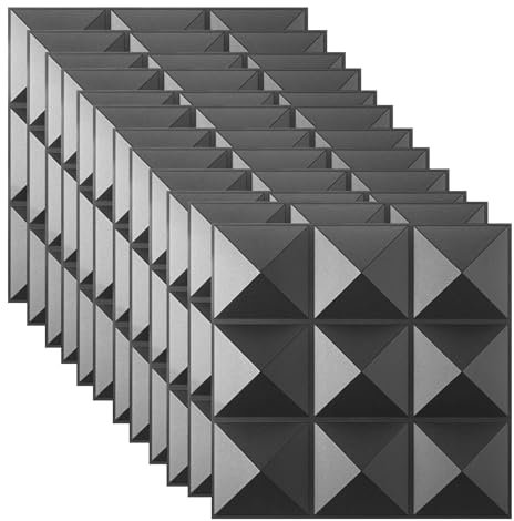 Panneaux muraux 3D FENGQQKJ - Plaques PVC effet 3D - 12 pièces - Pour mur, plafond, façade - Décoration pour salon, chambre - Noir