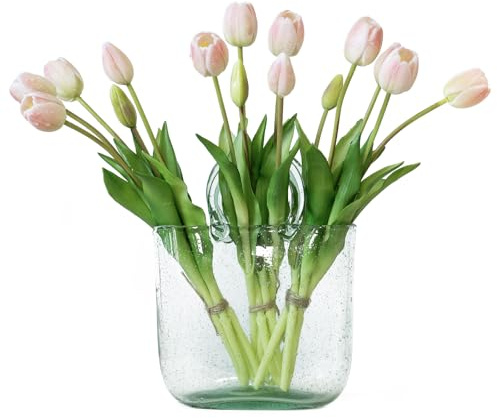 DUYONE 15 st konstgjorda tulpaner, mjuk känsla. realistiska latextulpaner, bukett, för hem, kontor, bröllopsfest, trädgårdsdekor, falska blommor för matbord, vardagsrum, vår-B, puderrosa