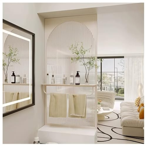 Panel de ducha translúcido para bañera a ras de suelo, divisor de habitación con toallero, 50 x 60 cm, ideal para baño, dormitorio o inodoro (blanco-a)