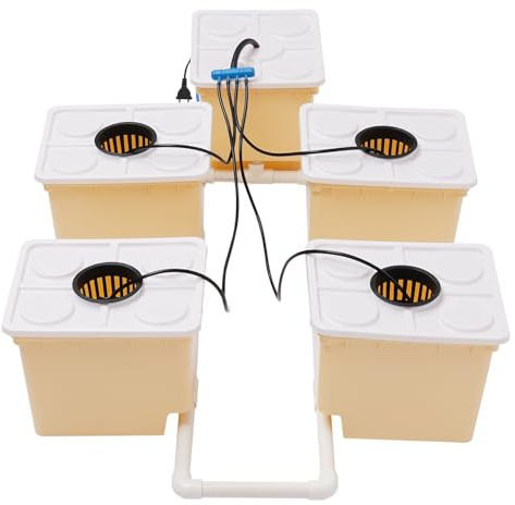HeinaTond Sistema di coltivazione idroponica da 11 l, sistema DWC idroponico con 5 secchi, 4 tappi di rete, 1 pompa sommergibile, efficiente per interni, per verdure, frutta, fiori, semplice