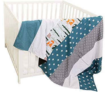 ULLENBOOM ® Kinderdecke 100x135 cm Waldtiere Petrol (Made in EU) - Babydecke aus 100% OEKO TEX Baumwolle & Fleece, ideal als Kuscheldecke