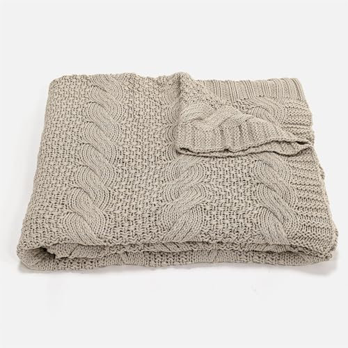 Lounge Pug - CABLE KNIT - Large Sofa THROW/Bed Blanket in Cotton - CREAM