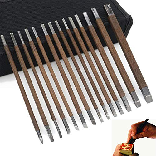 Outil De Sculpture En Pierre De 14 Pcs, Ciseaux De Découpage/Kits De Couteaux Kraft En Acier De Manganèse Joint De Pierre Avec Le Sac De Rangement, Pour Le Graveur Ou L'apprenti